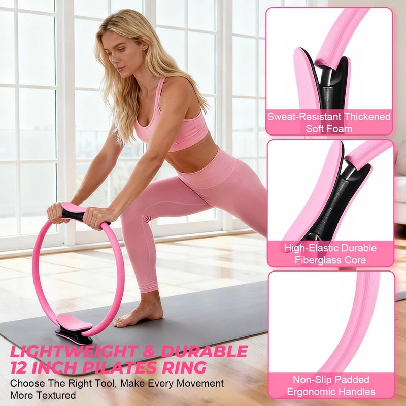FLICKZY Pilates Ring Set for Women, Magic Circle Pilates Rings 12" with Resistance Bands, Pilates Kit for Home Workouts, Pilates Equipment for Strength, Toning and Flexibility - Image 2
